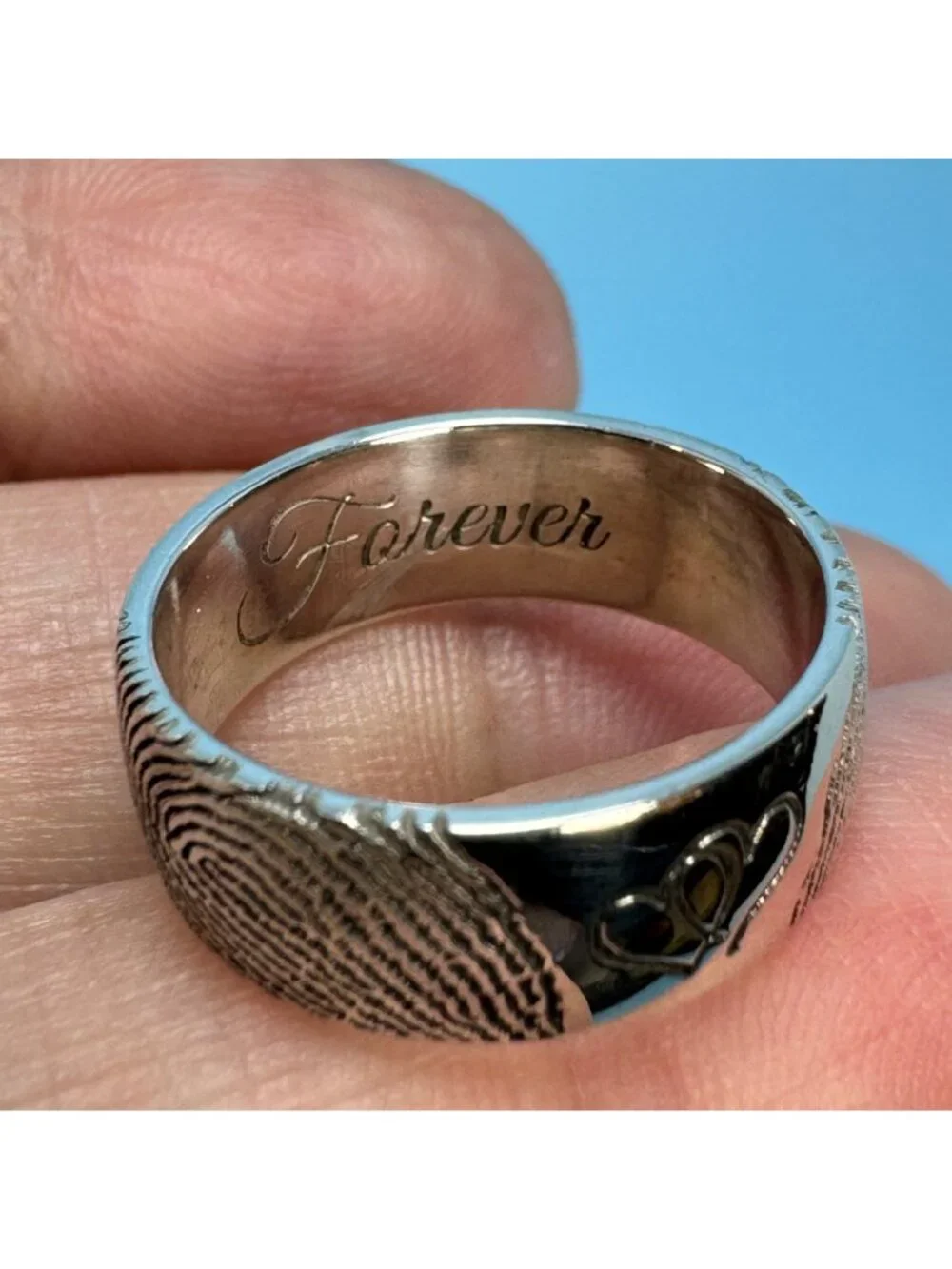 Fingerprint Design Sterling Silver 925 Heart Band 6mm Wide Ring Size 6
